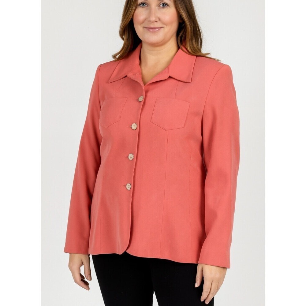 NEW Casual Corner Blazer 100% silk deep blush pink shoulder pads SZ 14 3 button